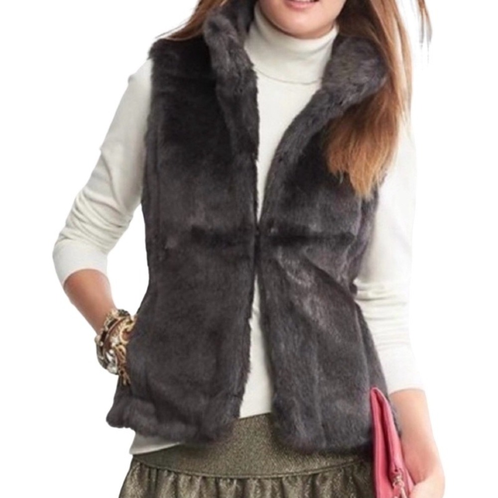 BANANA REPUBLIC Brown‎ Faux Fur Quilted Lined Vest Women's Size Medium Fall Cozy